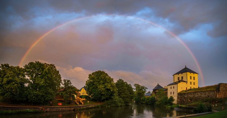Nyköping's historic city center by night