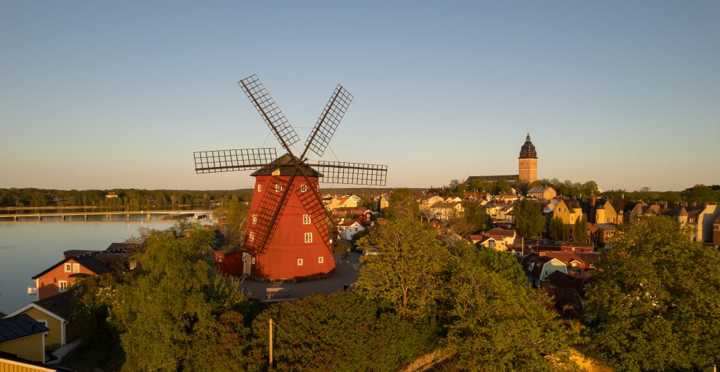 View of the windmill and Strängnäs Cathedral